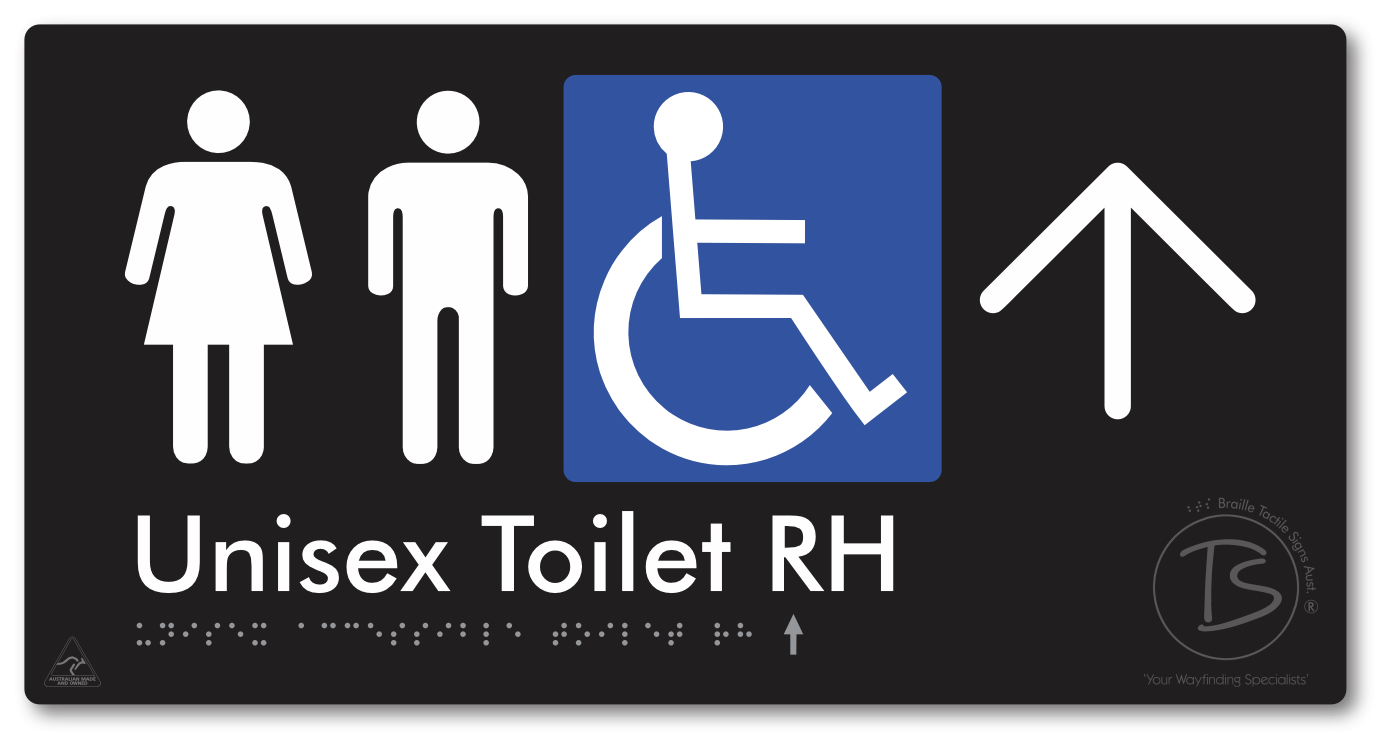 Unisex Accessible Toilet RH with Large Directional Arrow - Braille Tactile Signs Aust.