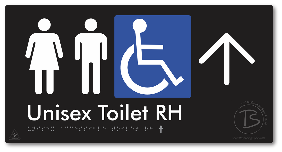 Unisex Accessible Toilet RH with Large Directional Arrow - Braille Tactile Signs Aust.
