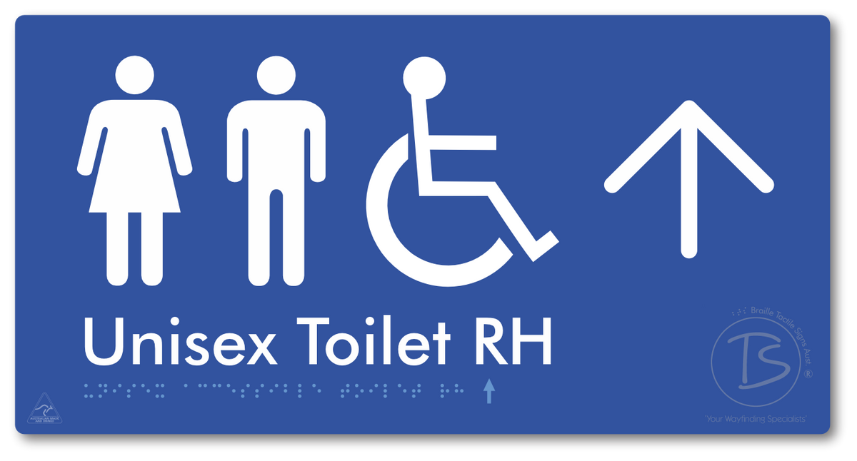 Unisex Accessible Toilet RH with Large Directional Arrow - Braille Tactile Signs Aust.