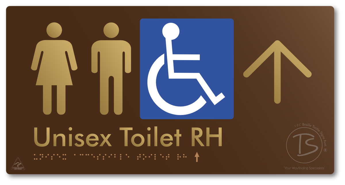 Unisex Accessible Toilet RH with Large Directional Arrow - Braille Tactile Signs Aust.