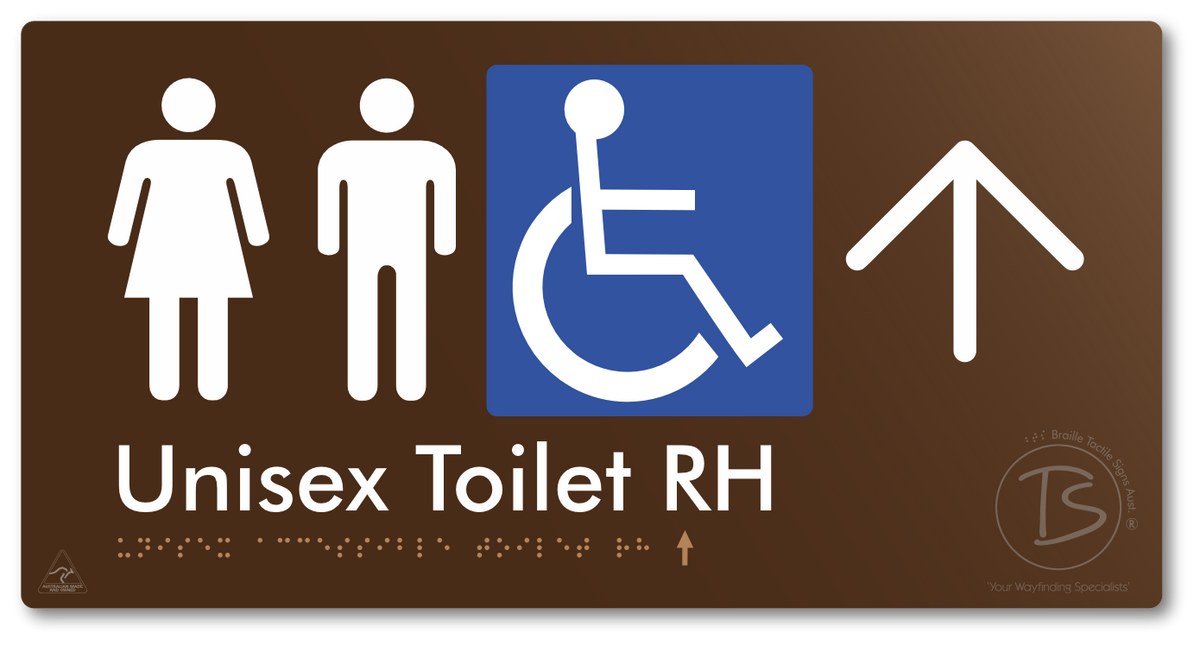 Unisex Accessible Toilet RH with Large Directional Arrow - Braille Tactile Signs Aust.