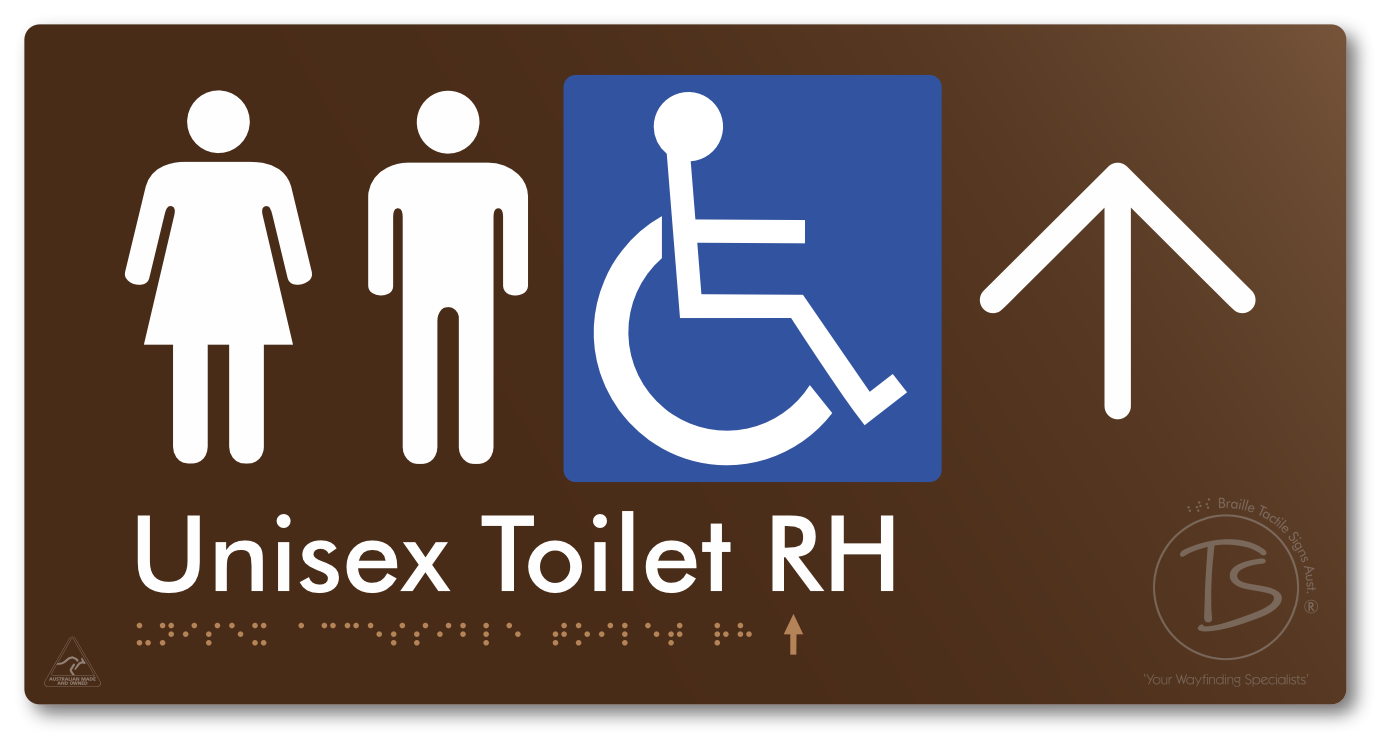 Unisex Accessible Toilet RH with Large Directional Arrow - Braille Tactile Signs Aust.