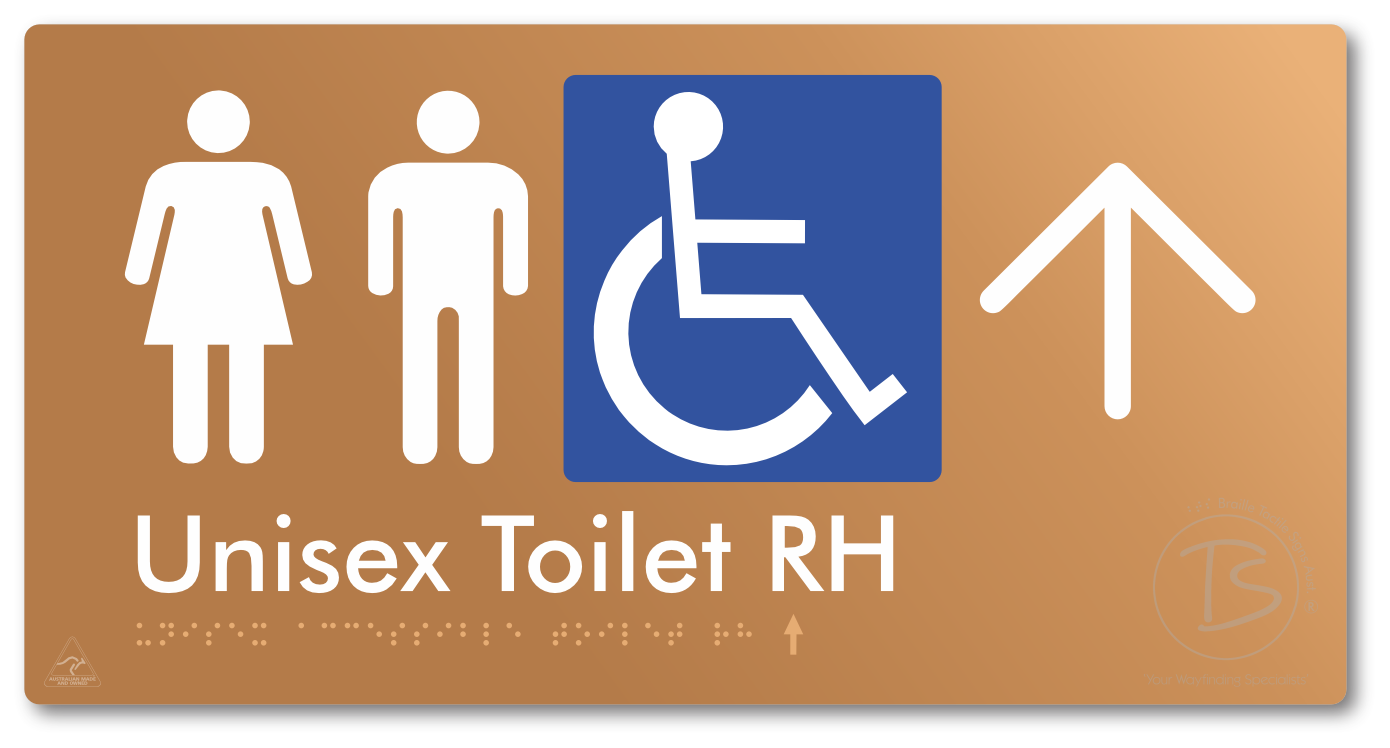Unisex Accessible Toilet RH with Large Directional Arrow - Braille Tactile Signs Aust.
