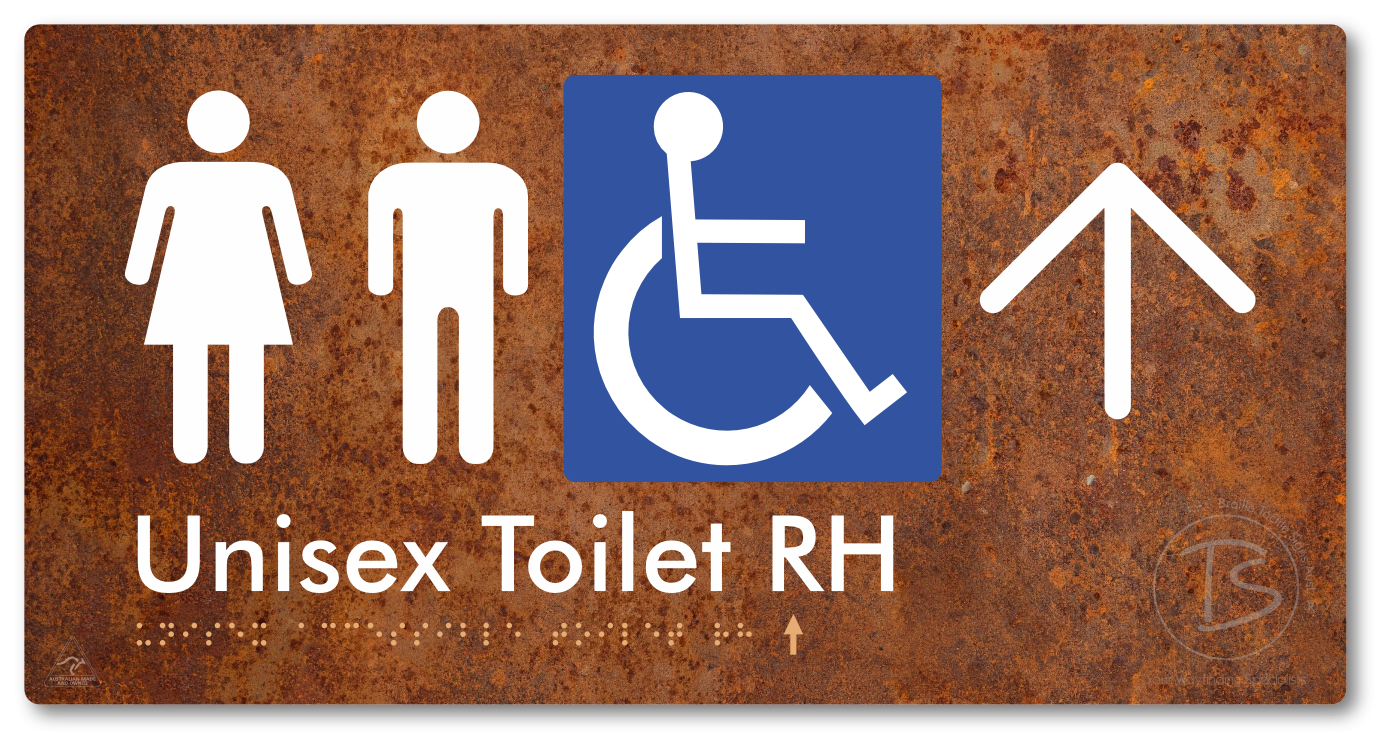 Unisex Accessible Toilet RH with Large Directional Arrow - Braille Tactile Signs Aust.