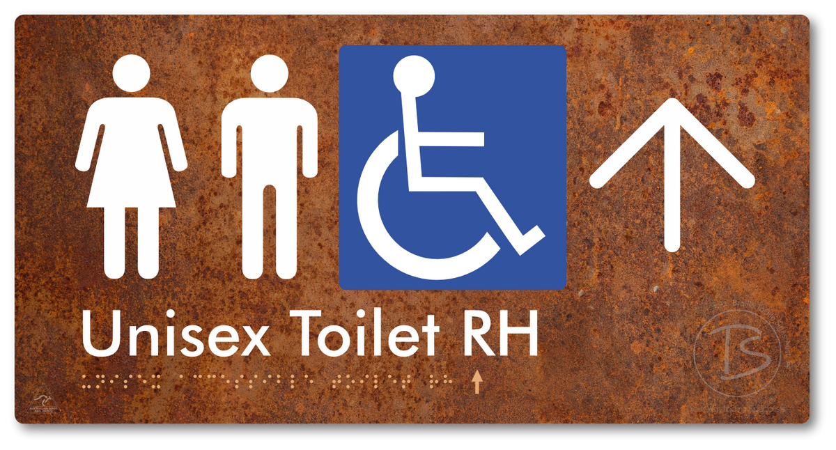 Unisex Accessible Toilet RH with Large Directional Arrow - Braille Tactile Signs Aust.