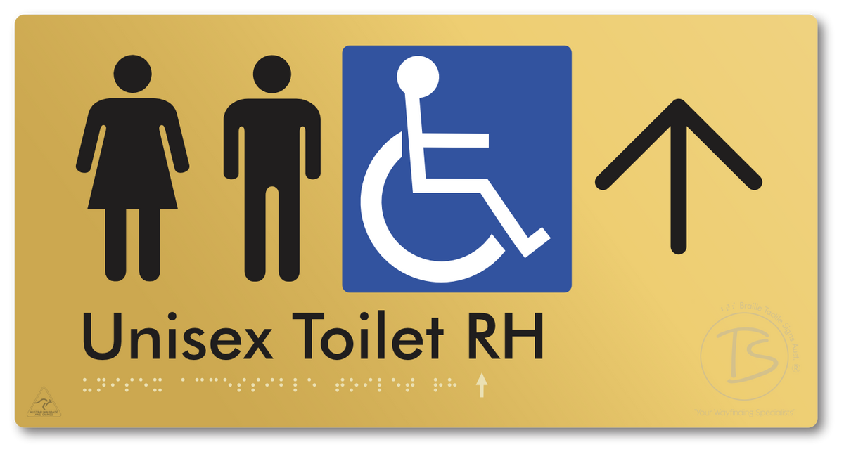 Unisex Accessible Toilet RH with Large Directional Arrow - Braille Tactile Signs Aust.
