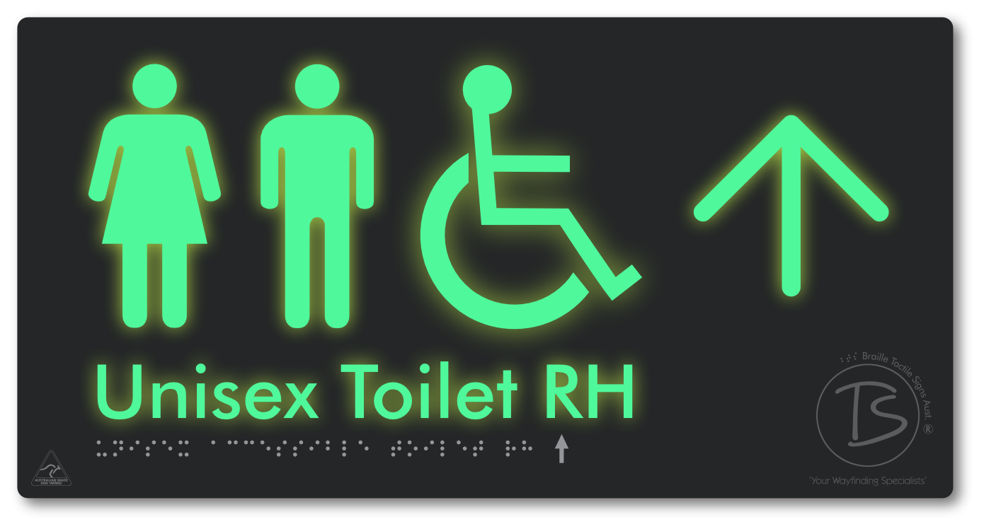 Unisex Accessible Toilet RH with Large Directional Arrow - Braille Tactile Signs Aust.