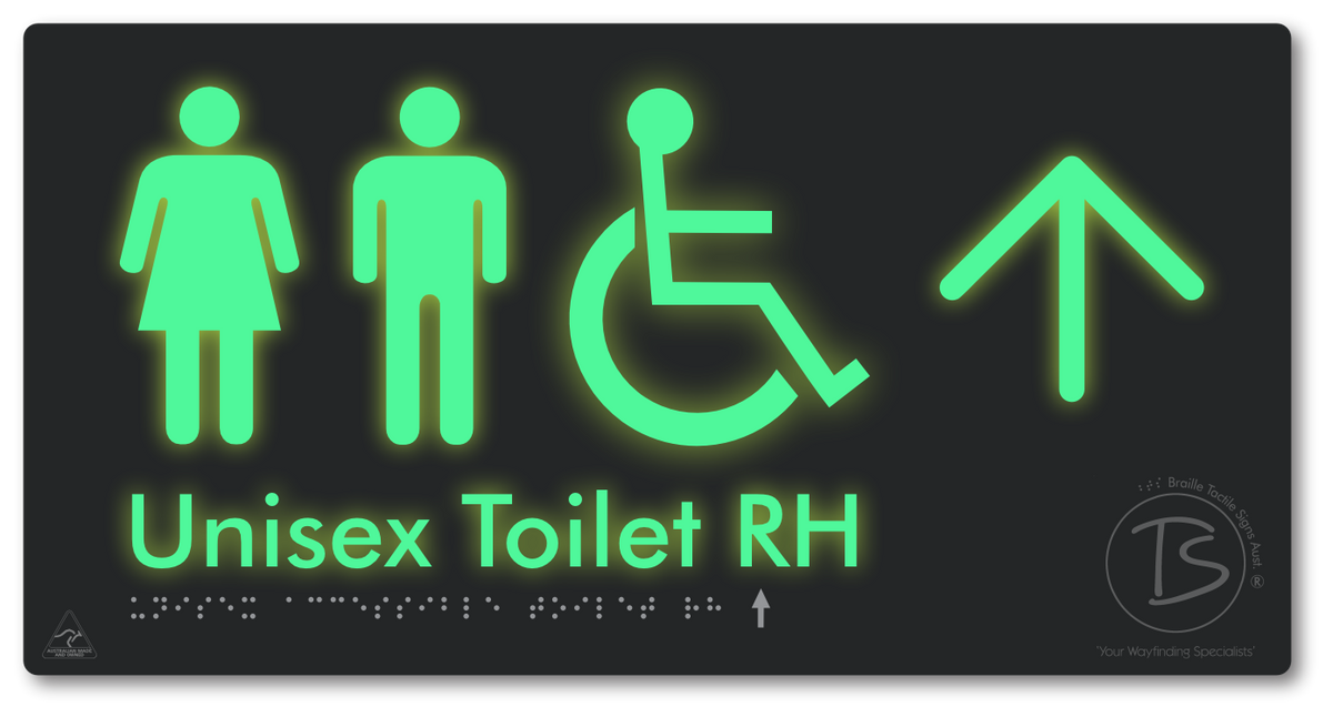 Unisex Accessible Toilet RH with Large Directional Arrow - Braille Tactile Signs Aust.