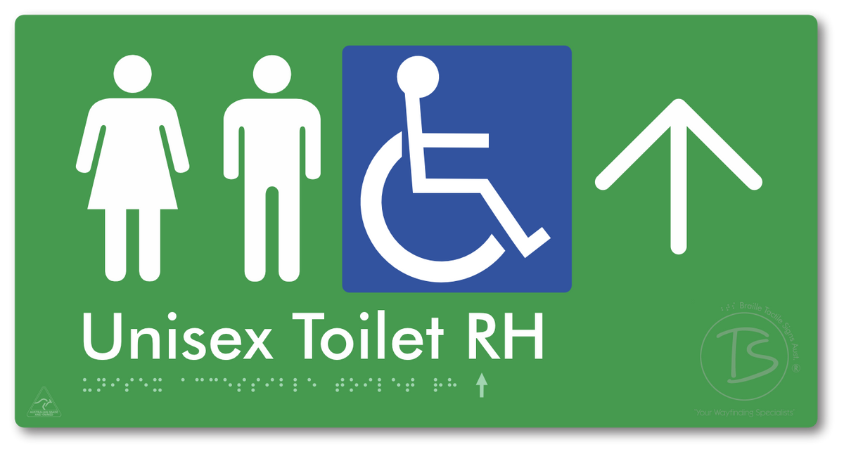 Unisex Accessible Toilet RH with Large Directional Arrow - Braille Tactile Signs Aust.