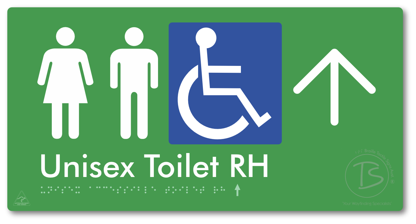 Unisex Accessible Toilet RH with Large Directional Arrow - Braille Tactile Signs Aust.