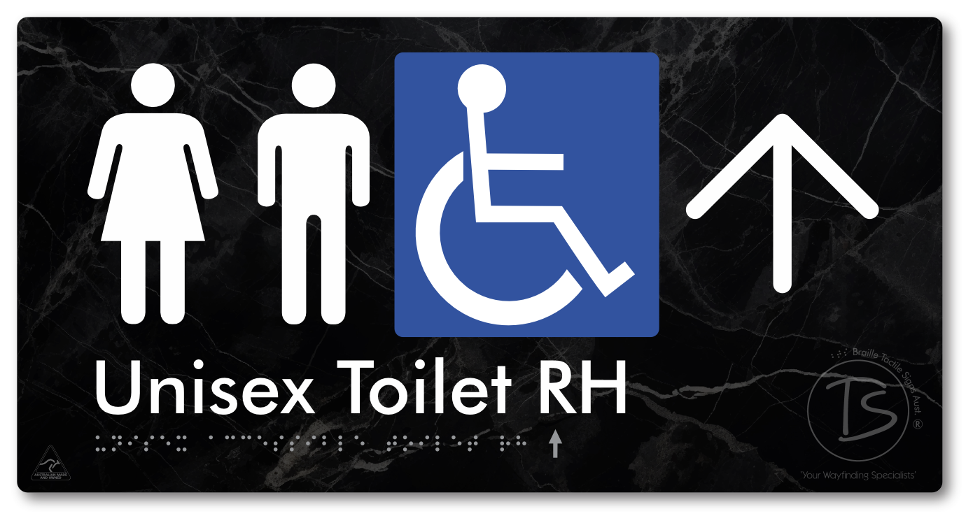 Unisex Accessible Toilet RH with Large Directional Arrow - Braille Tactile Signs Aust.
