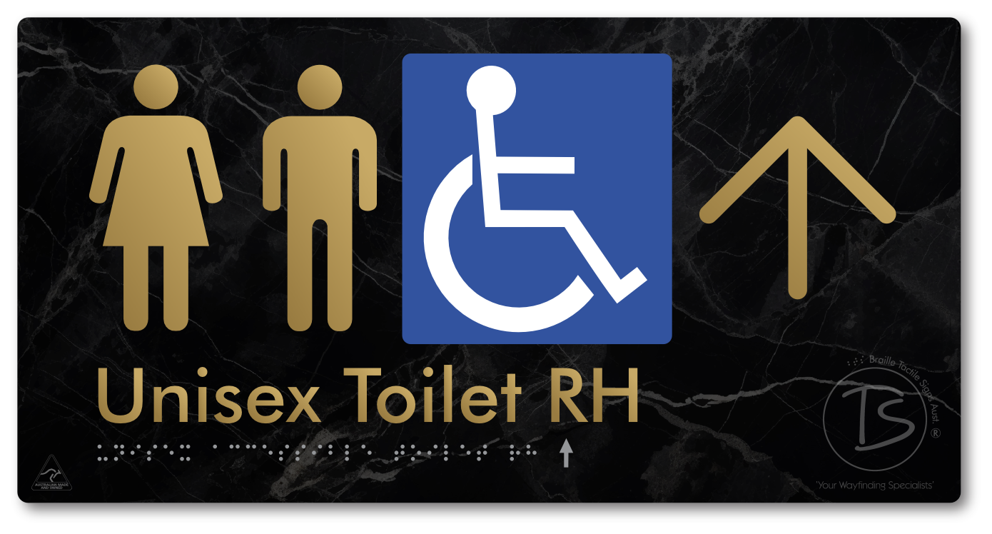 Unisex Accessible Toilet RH with Large Directional Arrow - Braille Tactile Signs Aust.