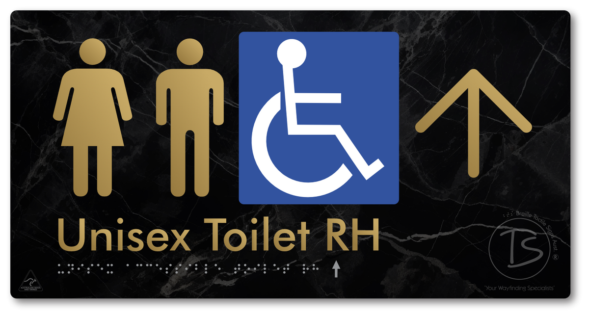 Unisex Accessible Toilet RH with Large Directional Arrow - Braille Tactile Signs Aust.