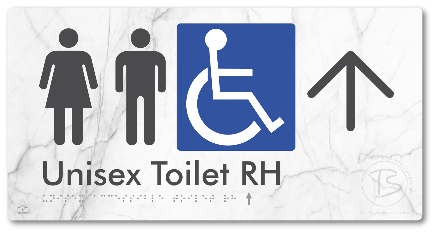 Unisex Accessible Toilet RH with Large Directional Arrow - Braille Tactile Signs Aust.