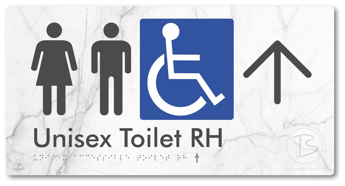 Unisex Accessible Toilet RH with Large Directional Arrow - Braille Tactile Signs Aust.