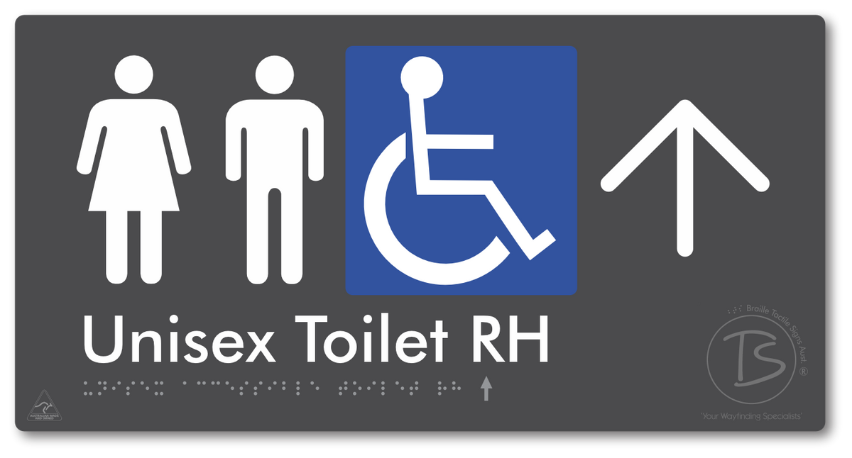 Unisex Accessible Toilet RH with Large Directional Arrow - Braille Tactile Signs Aust.