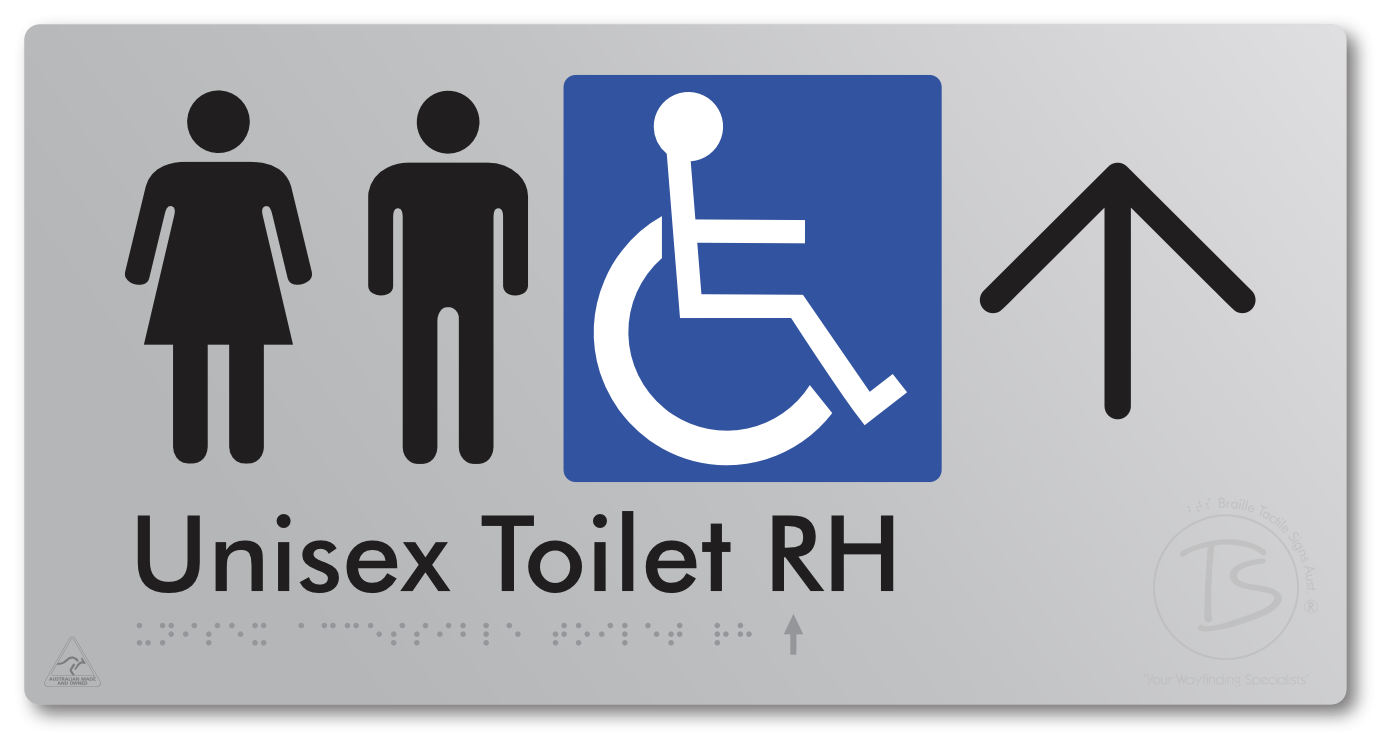 Unisex Accessible Toilet RH with Large Directional Arrow - Braille Tactile Signs Aust.