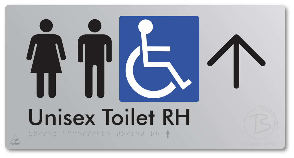 Unisex Accessible Toilet RH with Large Directional Arrow - Braille Tactile Signs Aust.