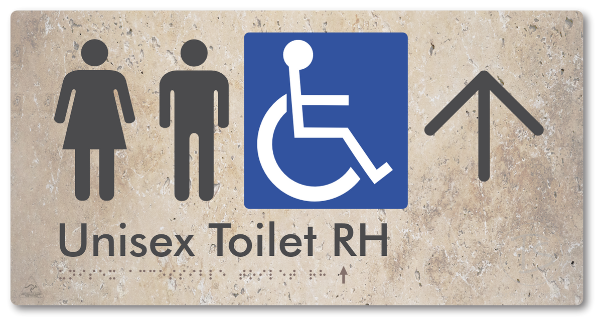 Unisex Accessible Toilet RH with Large Directional Arrow - Braille Tactile Signs Aust.
