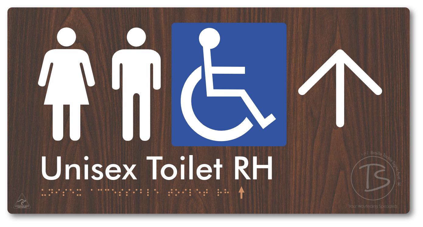 Unisex Accessible Toilet RH with Large Directional Arrow - Braille Tactile Signs Aust.