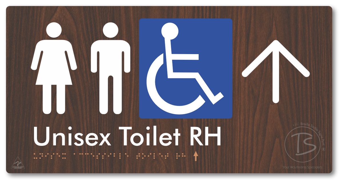 Unisex Accessible Toilet RH with Large Directional Arrow - Braille Tactile Signs Aust.