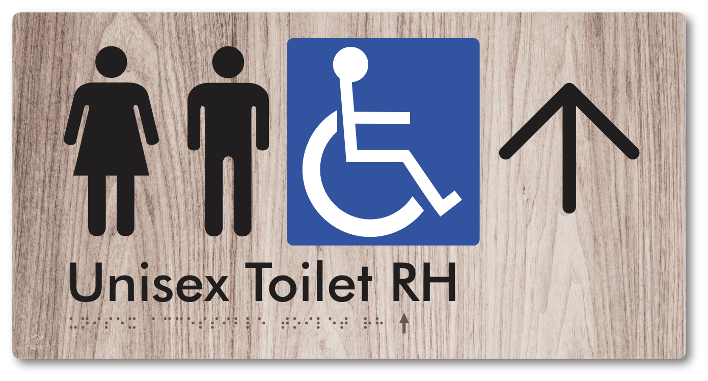 Unisex Accessible Toilet RH with Large Directional Arrow - Braille Tactile Signs Aust.