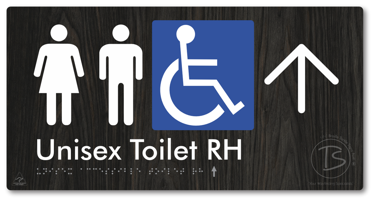 Unisex Accessible Toilet RH with Large Directional Arrow - Braille Tactile Signs Aust.