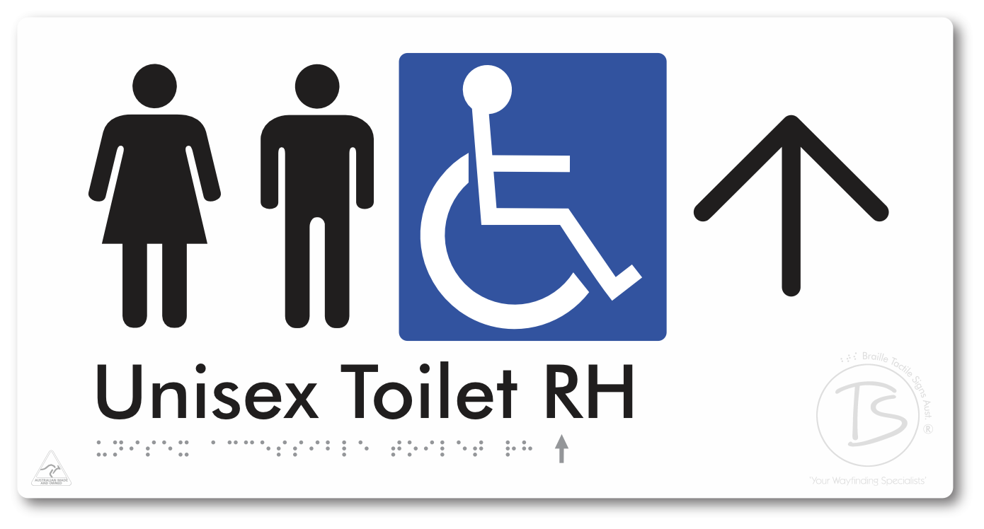 Unisex Accessible Toilet RH with Large Directional Arrow - Braille Tactile Signs Aust.