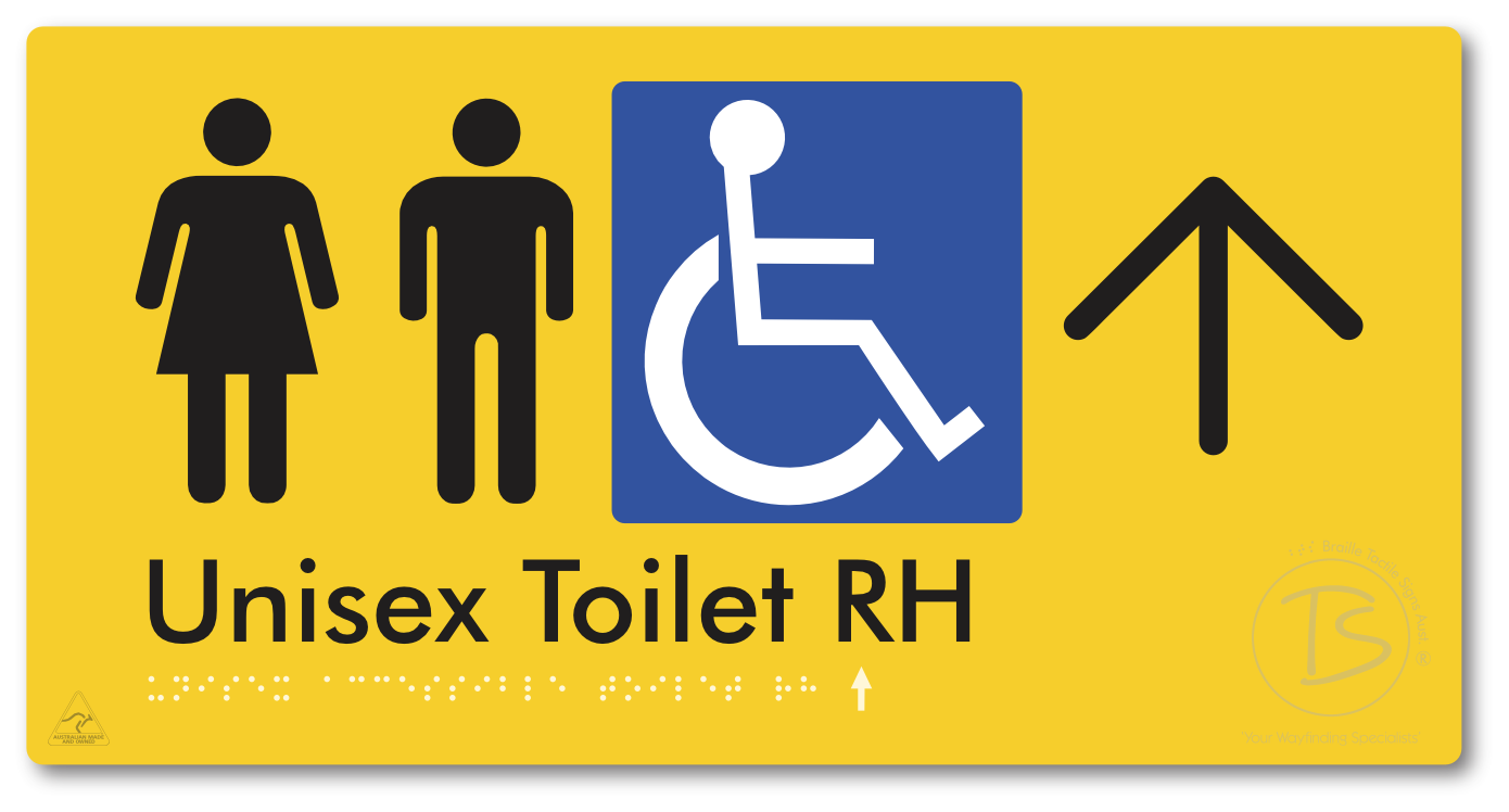Unisex Accessible Toilet RH with Large Directional Arrow - Braille Tactile Signs Aust.