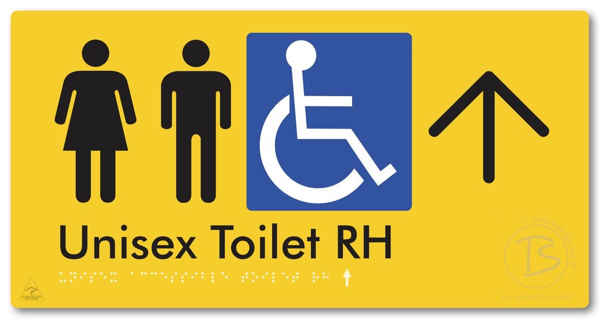 Unisex Accessible Toilet RH with Large Directional Arrow - Braille Tactile Signs Aust.