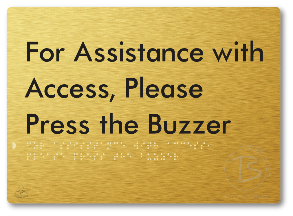 For Assistance With Access, Please Press The Buzzer - Braille Tactile Signs Aust.