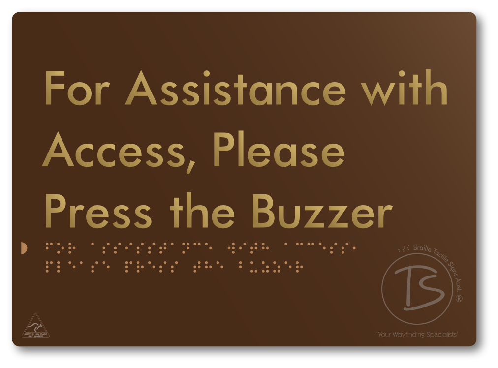 For Assistance With Access, Please Press The Buzzer - Braille Tactile Signs Aust.