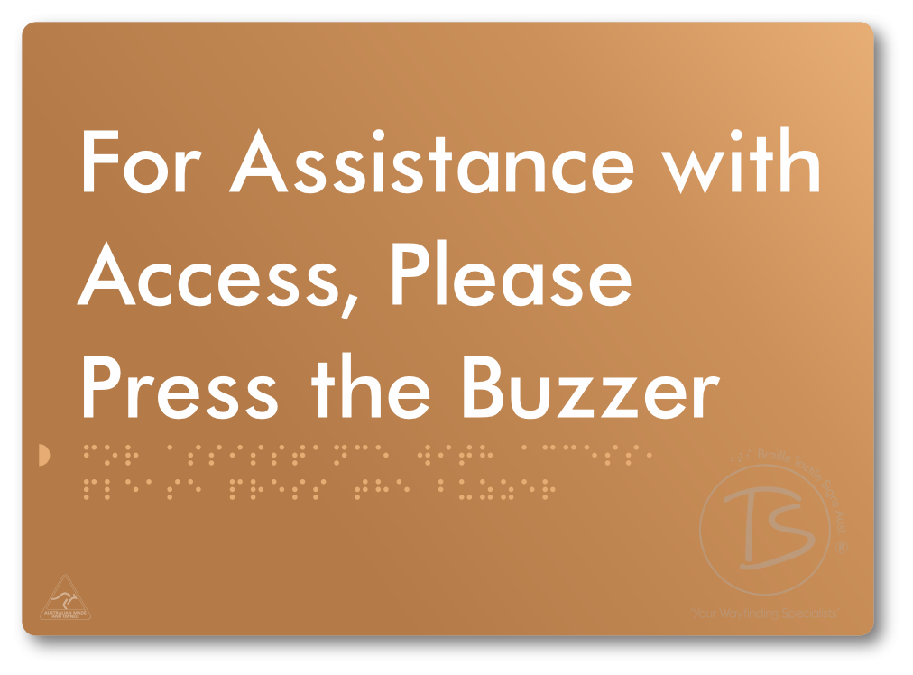 For Assistance With Access, Please Press The Buzzer - Braille Tactile Signs Aust.