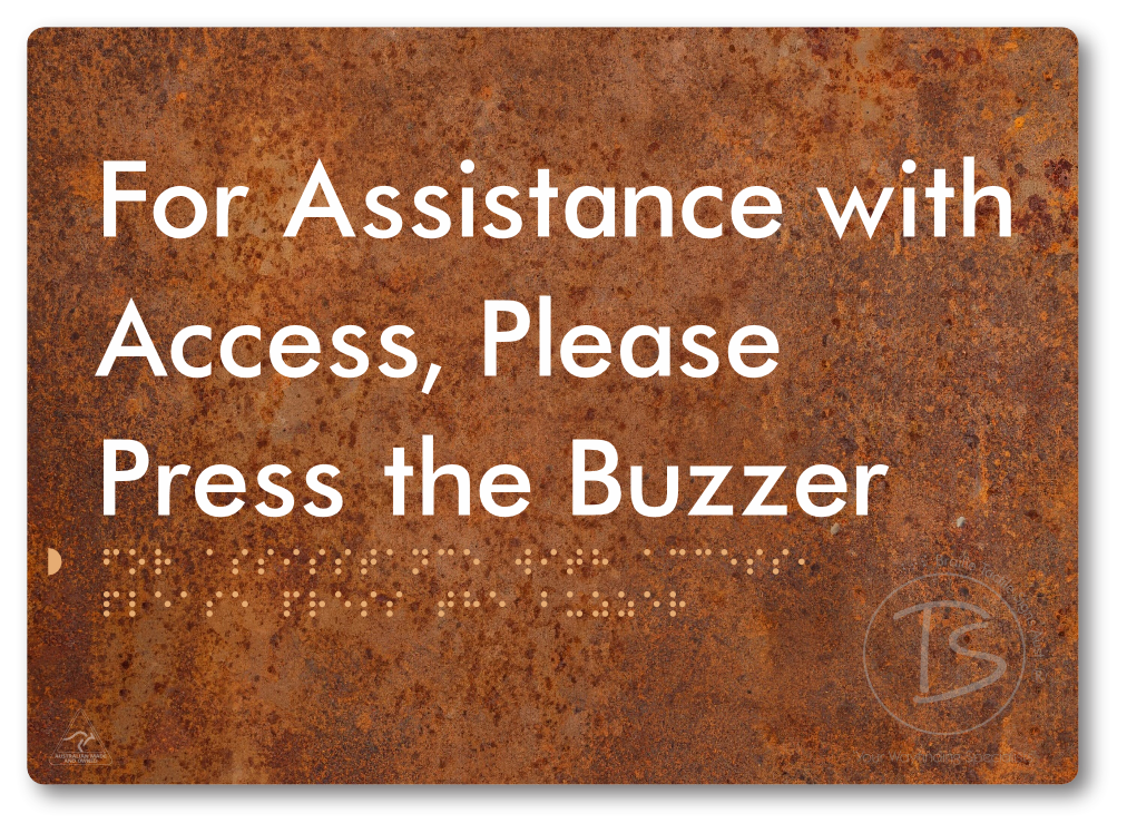 For Assistance With Access, Please Press The Buzzer - Braille Tactile Signs Aust.