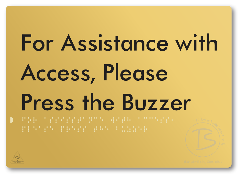 For Assistance With Access, Please Press The Buzzer - Braille Tactile Signs Aust.
