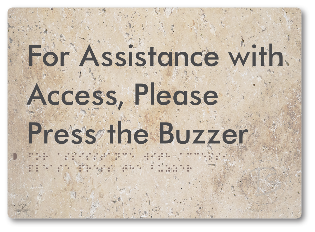 For Assistance With Access, Please Press The Buzzer - Braille Tactile Signs Aust.