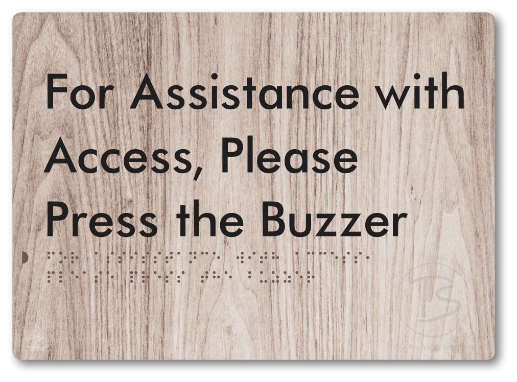 For Assistance With Access, Please Press The Buzzer - Braille Tactile Signs Aust.