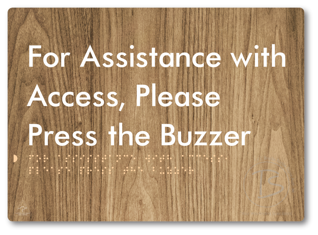 For Assistance With Access, Please Press The Buzzer - Braille Tactile Signs Aust.