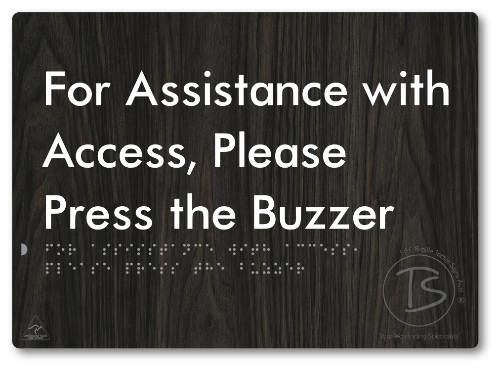 For Assistance With Access, Please Press The Buzzer - Braille Tactile Signs Aust.