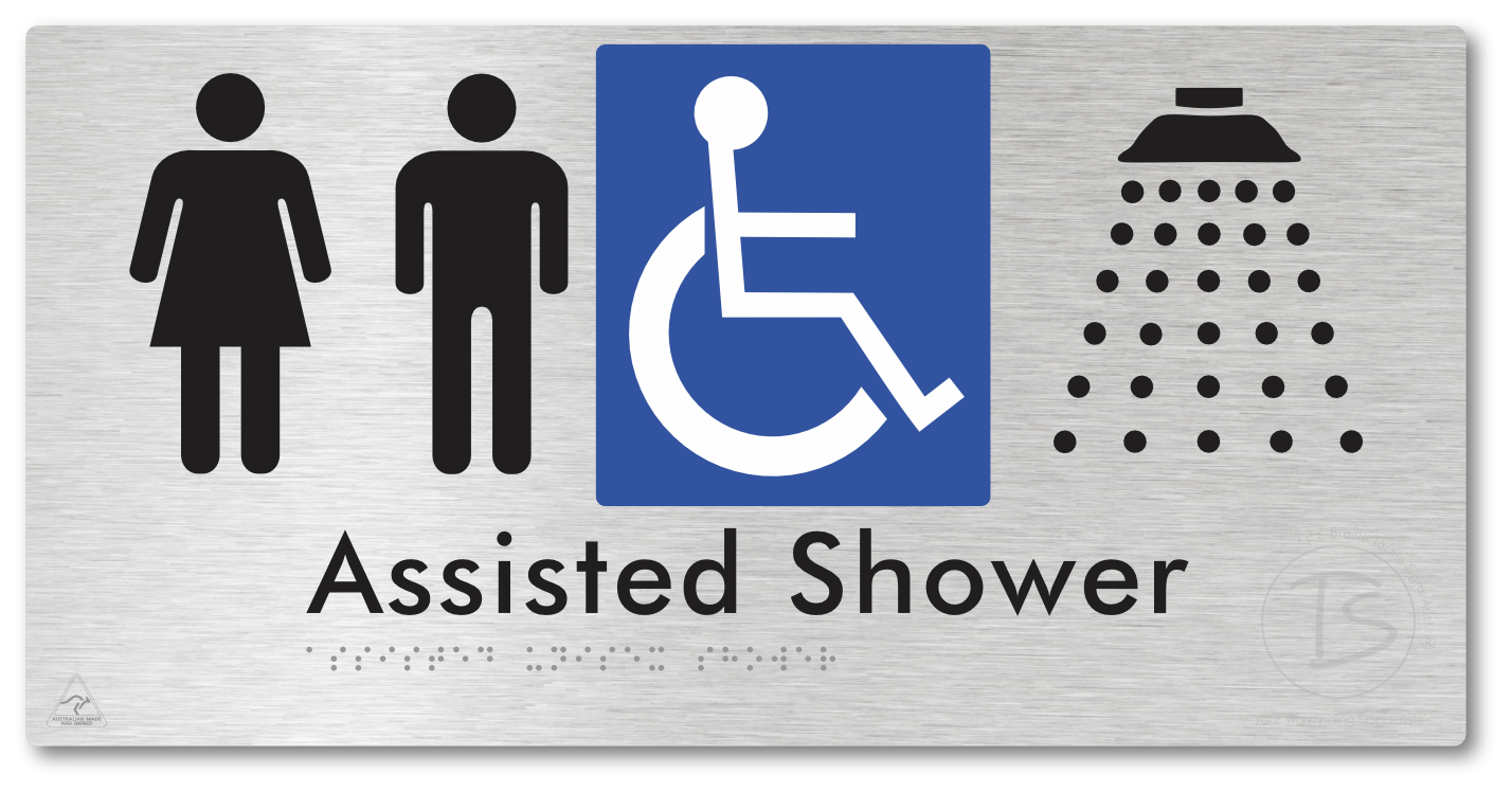 Assisted Unisex Shower - Braille Tactile Signs Aust.