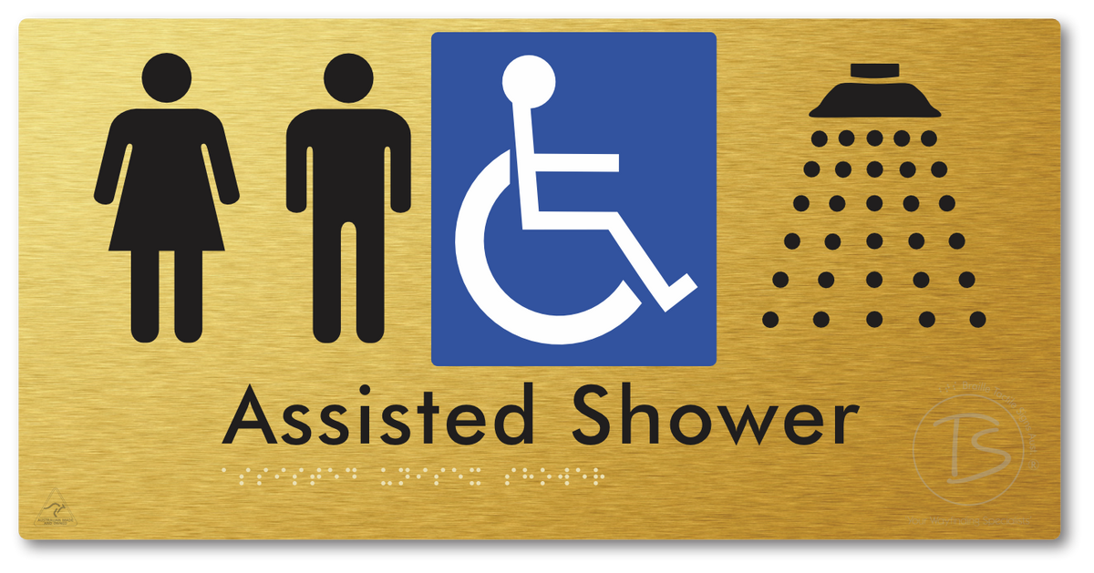 Assisted Unisex Shower - Braille Tactile Signs Aust.