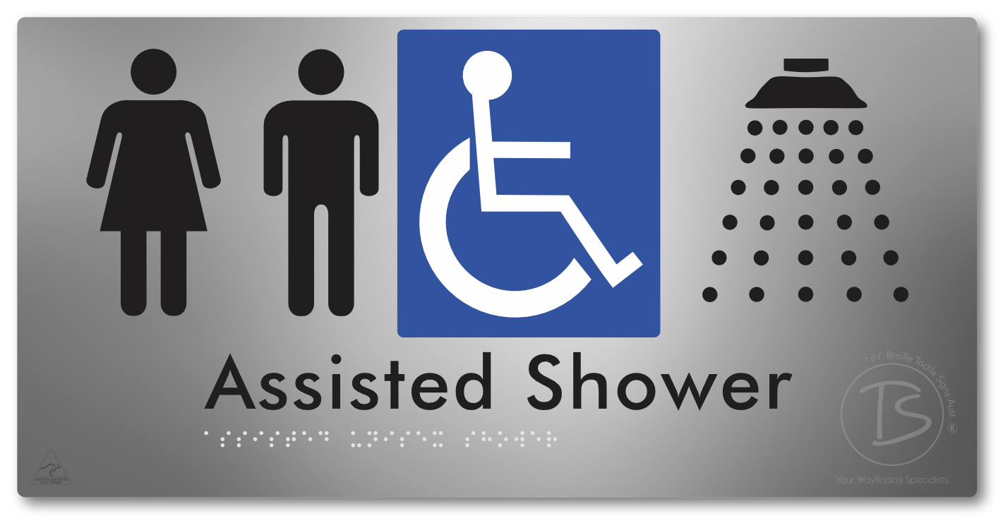 Assisted Unisex Shower - Braille Tactile Signs Aust.