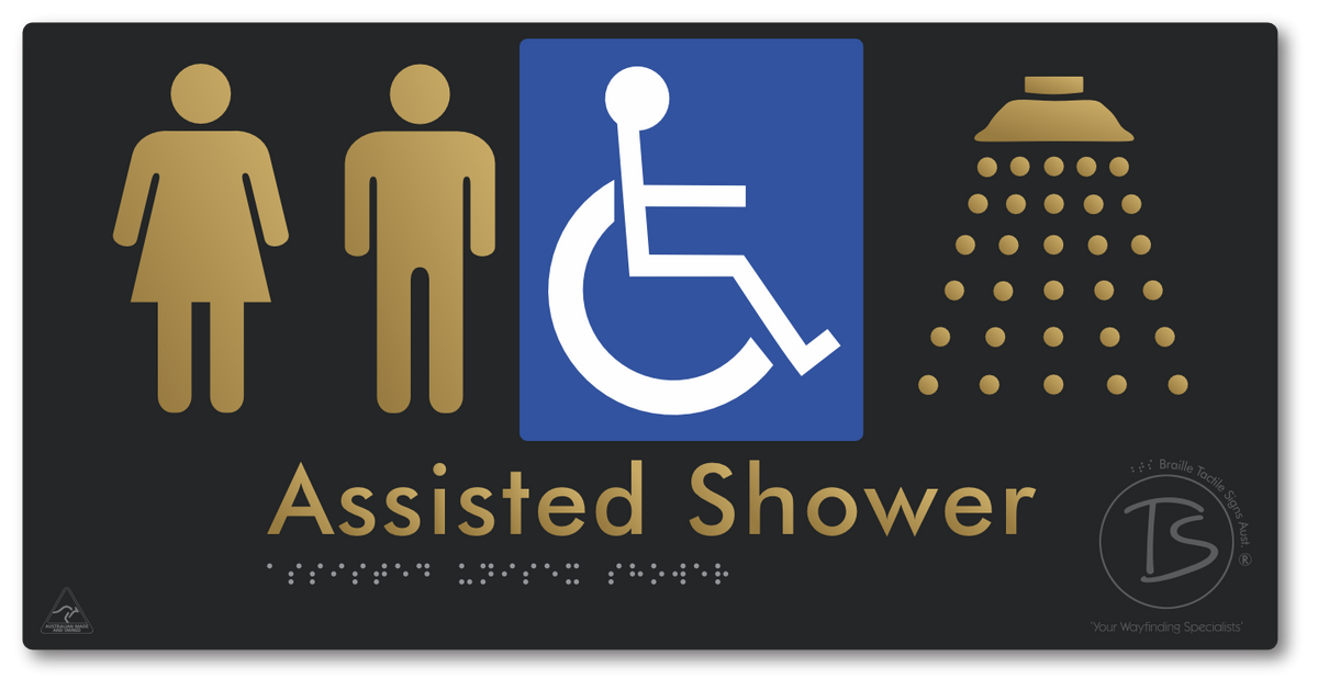 Assisted Unisex Shower - Braille Tactile Signs Aust.