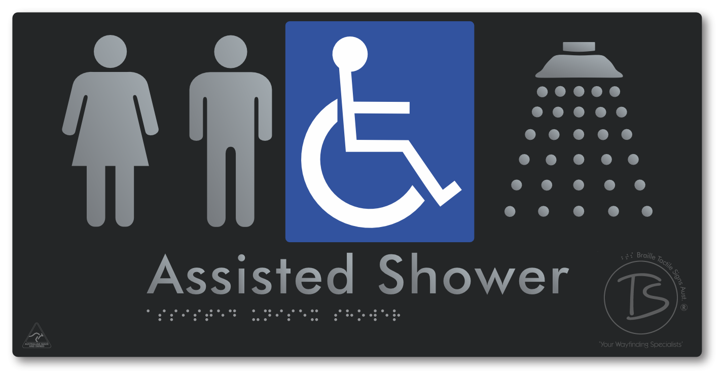 Assisted Unisex Shower - Braille Tactile Signs Aust.