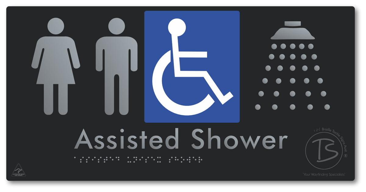 Assisted Unisex Shower - Braille Tactile Signs Aust.