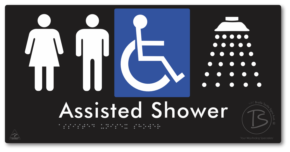 Assisted Unisex Shower - Braille Tactile Signs Aust.
