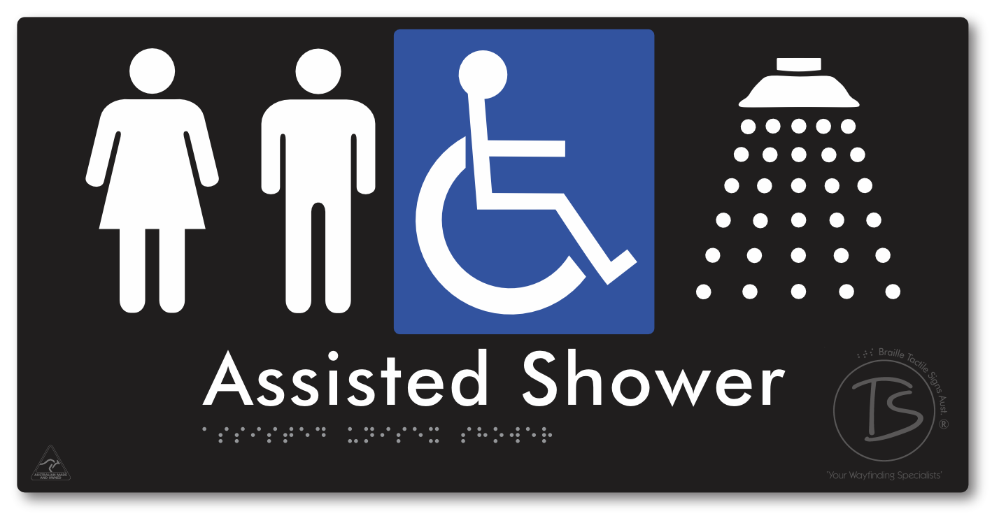 Assisted Unisex Shower - Braille Tactile Signs Aust.