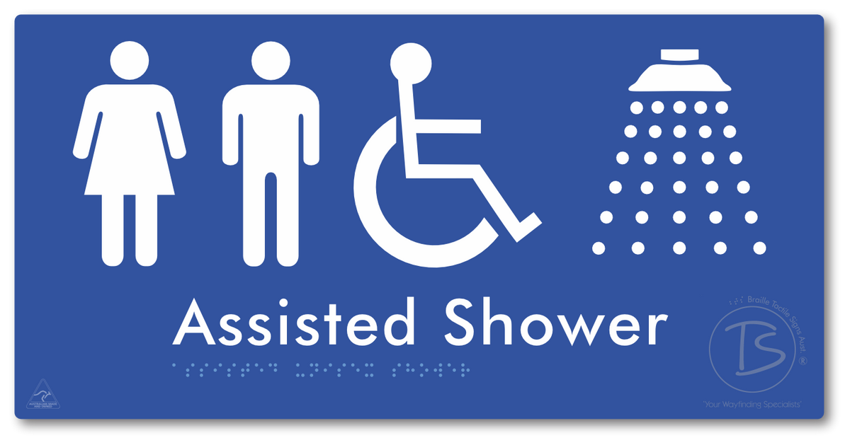 Assisted Unisex Shower - Braille Tactile Signs Aust.