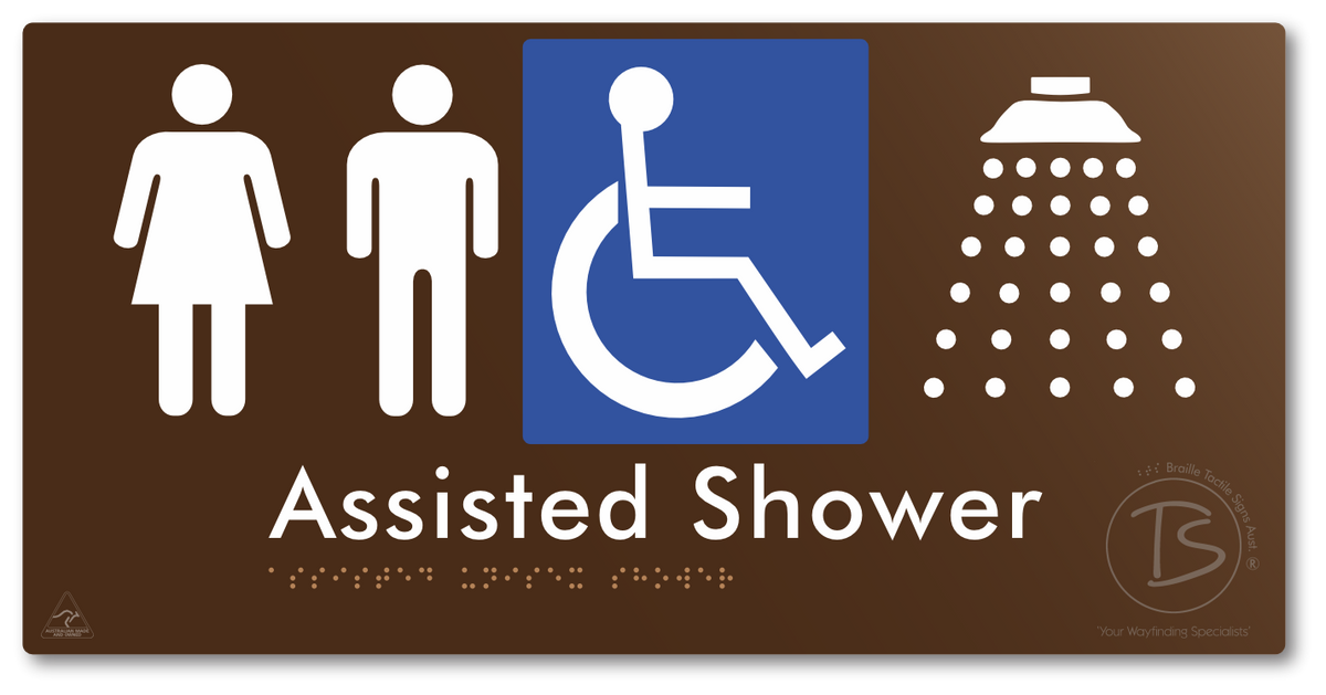 Assisted Unisex Shower - Braille Tactile Signs Aust.