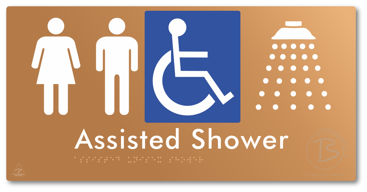 Assisted Unisex Shower - Braille Tactile Signs Aust.